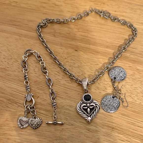 Brighton Silver Heart Necklace with Black Accent - Picture 6 of 13